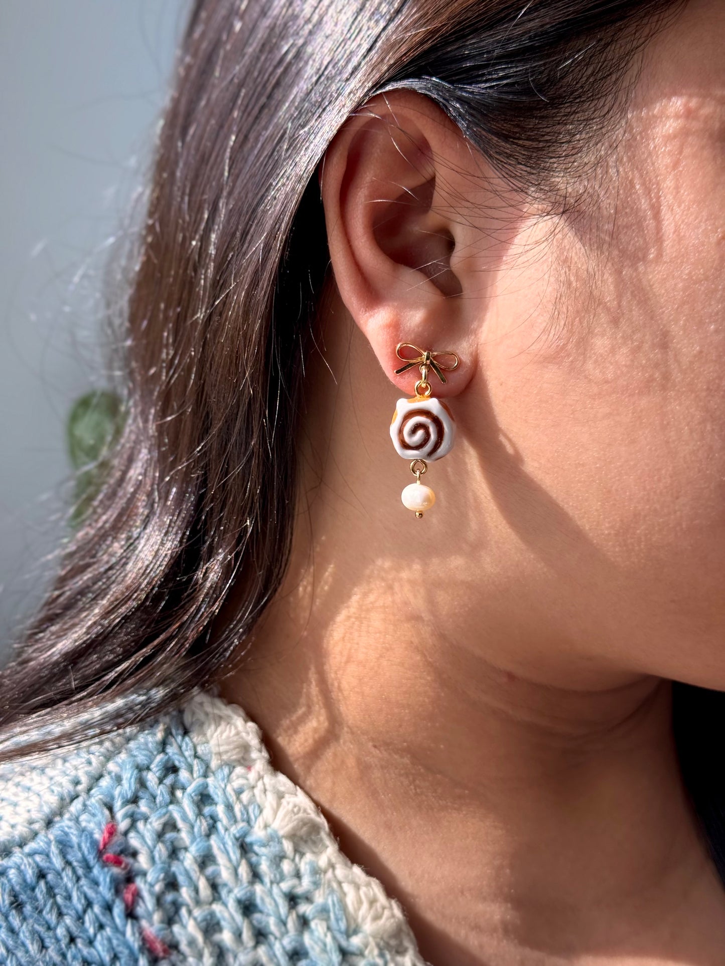 Cinnamon Roll Bow Earrings