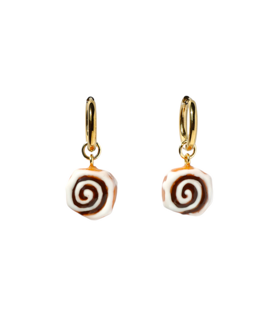 Cinnamon Roll Charm Huggie Hoop Earrings