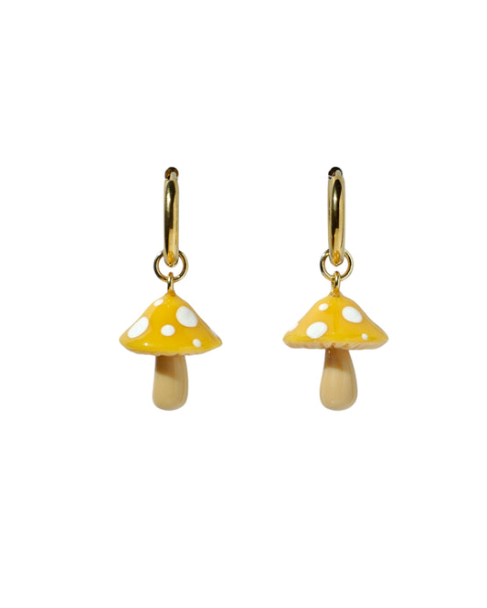 Mushroom Charm Huggie Hoop Earrings