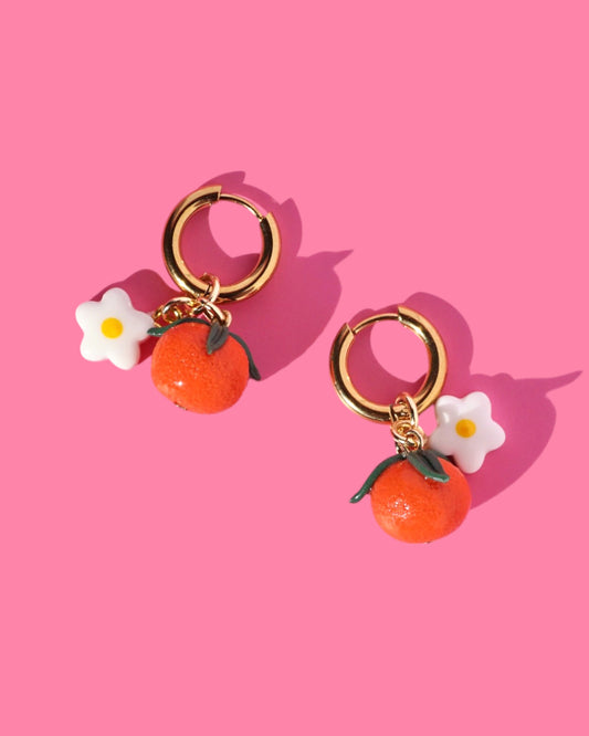 Orange Flower Charm Earrings