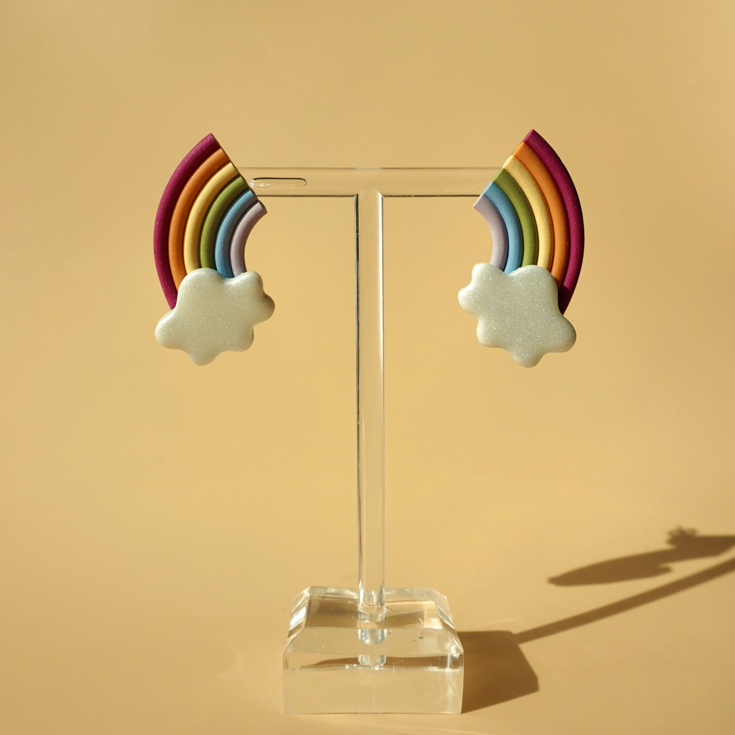 Statement Stud Polymer Clay Earrings | Rainbow Half Studs
