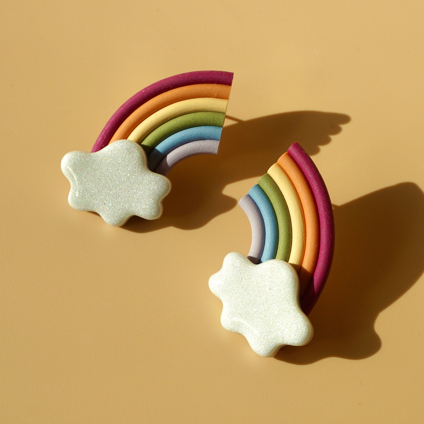 Statement Stud Polymer Clay Earrings | Rainbow Half Studs