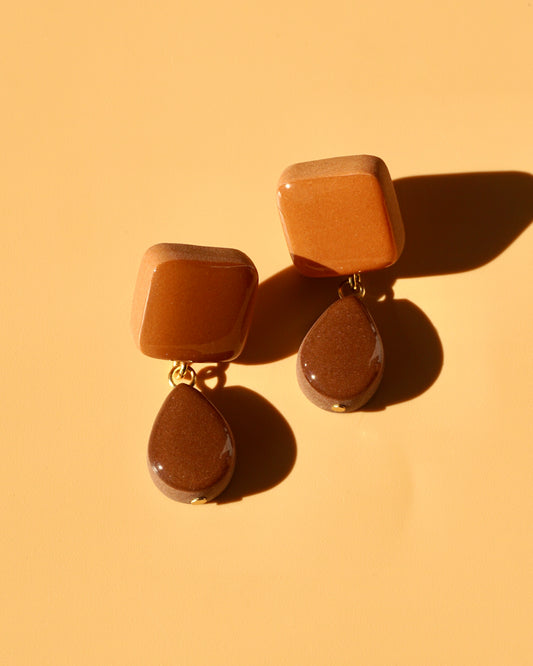 The Teddi | Monochromatic Brown | Minimalistic Duotone Polymer Clay Earrings