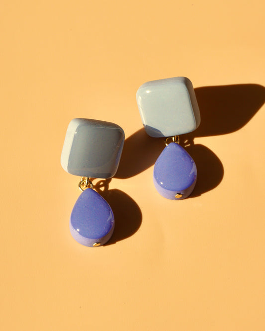 The Teddi | Monochromatic Blue | Minimalistic Duotone Polymer Clay Earrings