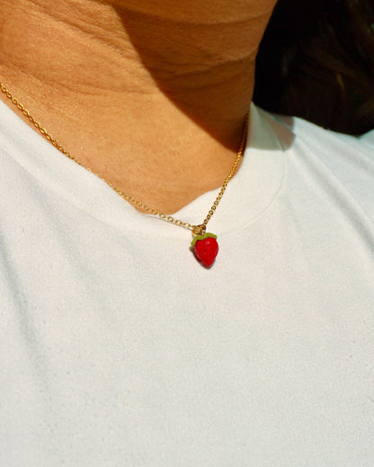 Strawberry Charm Necklace | Minimalistic Polymer Clay Accessories