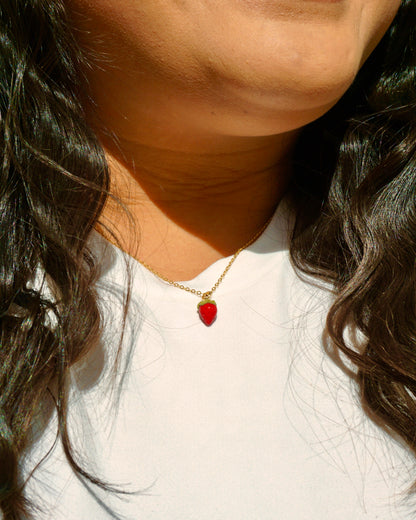 Strawberry Charm Necklace | Minimalistic Polymer Clay Accessories