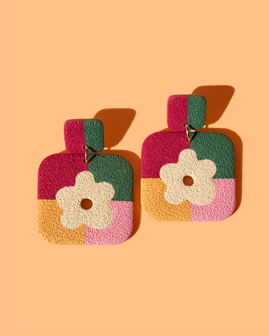Funky Flowers No. 2 | Statement Polymer Clay Dangle Earrings