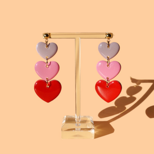 Heart Dropper Tri-Tone | Statement Dangle Polymer Clay Earrings