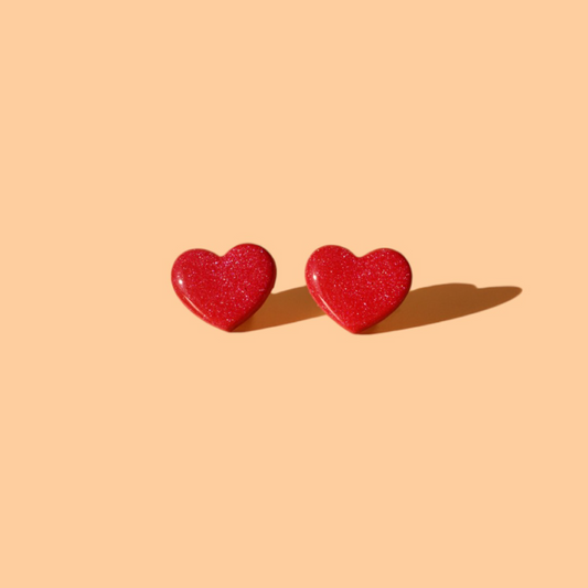 Simple Pearl Red Heart Studs | Minimalistic Polymer Clay Earrings