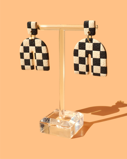 Checkerboard Arches | Statement Dangle Polymer Clay Earrings