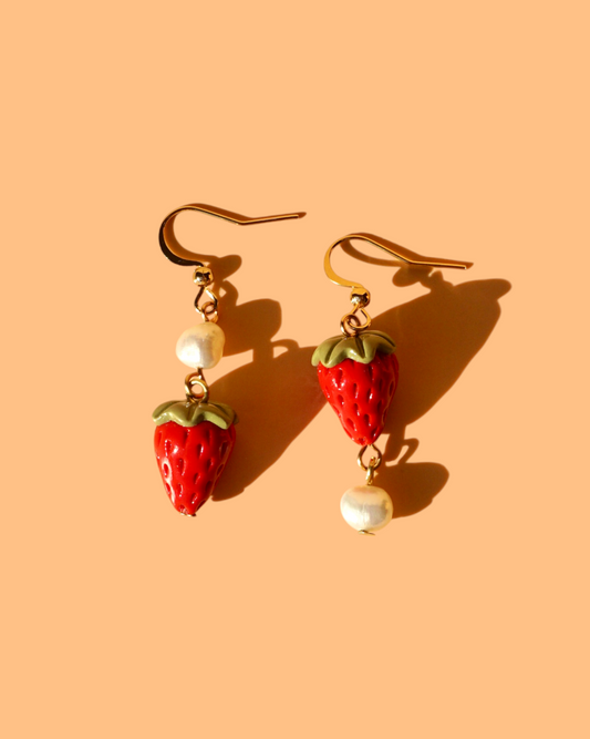 Strawberry Dangles | Minimalistic Polymer Clay Earrings