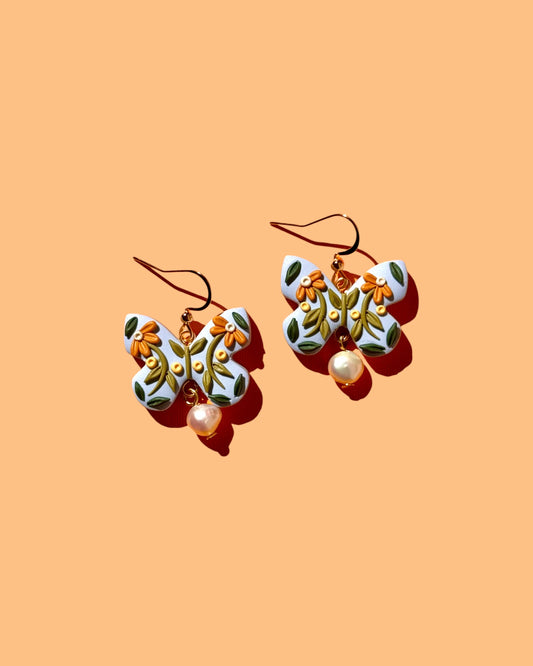 PRE-ORDER Floral Butterflies | Dangle Polymer Clay Earrings