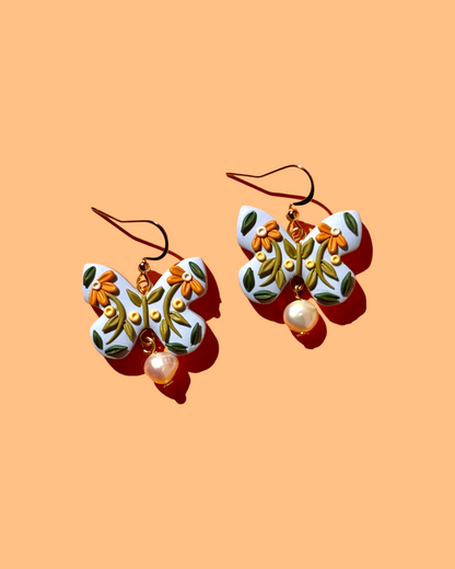 Floral Butterflies | Dangle Polymer Clay Earrings