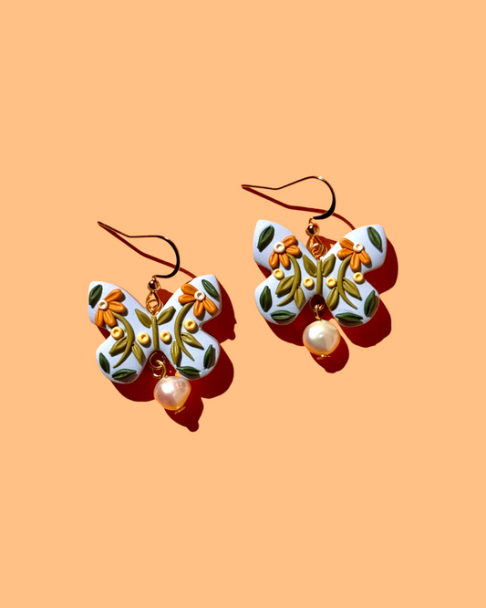 PRE-ORDER Floral Butterflies | Dangle Polymer Clay Earrings