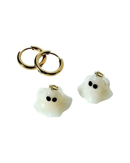 Ghost Charm Huggie Hoop Earrings