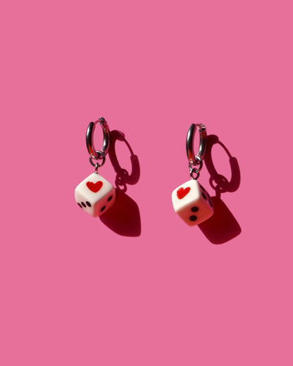 Heart Dice Charm Earrings