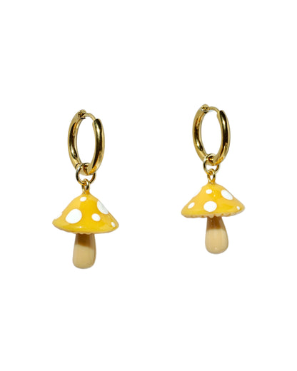 Mushroom Charm Huggie Hoop Earrings