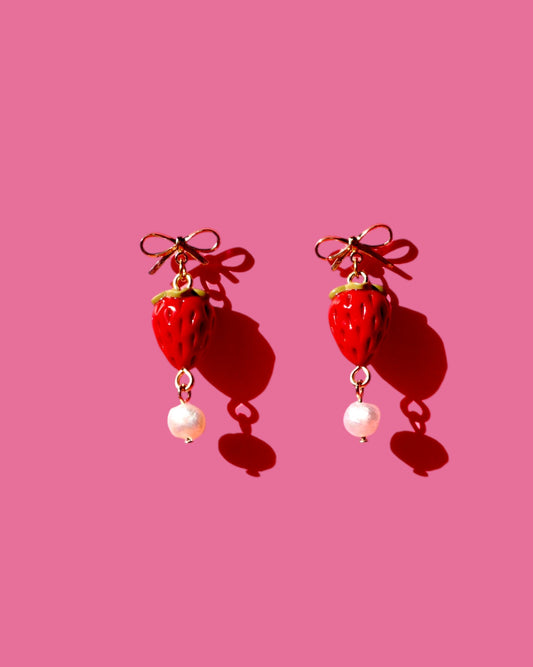 Strawberry Charm Bow Earrings